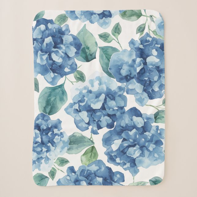 Manta Sherpa Hydrangea Blues | Patrón de flores de flores de ac (Anverso)