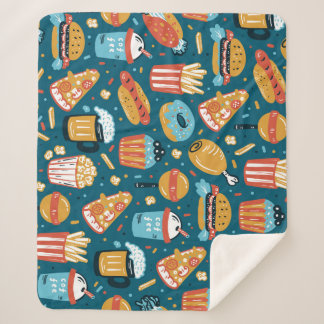 Manta Sherpa Iconos de comida rápida: Doodles antiguos