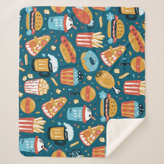 Manta Sherpa Iconos de comida rápida: Doodles antiguos (Anverso)