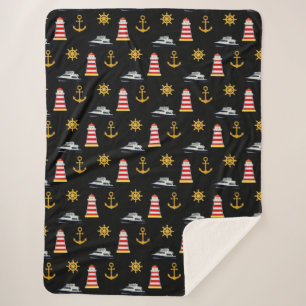 Manta Sherpa Iconos Náuticos Elegantes sobre Negro