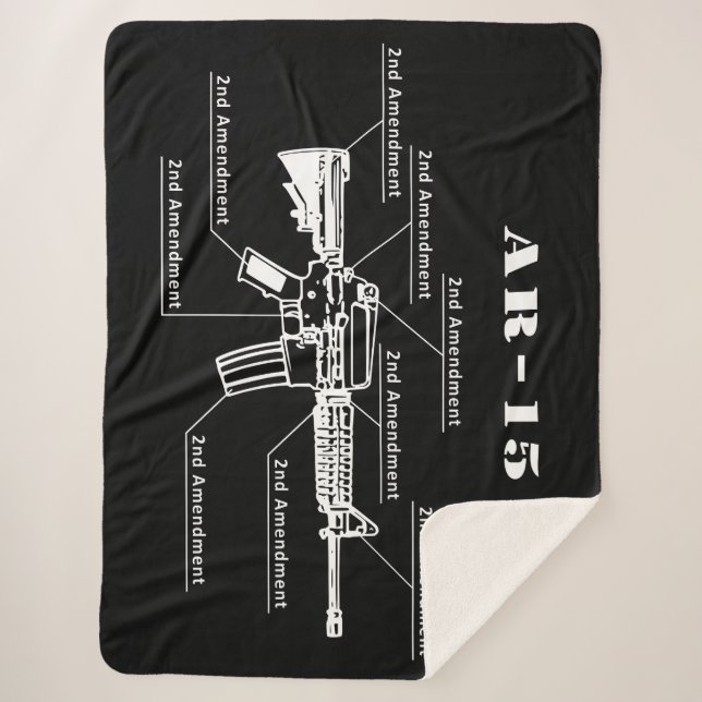 Manta Sherpa Identificación de piezas AR-15 en blanco y negro  (Anverso)