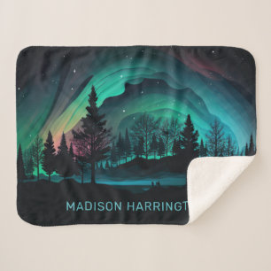 Manta Sherpa Ilustracion Aurora Borealis