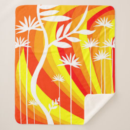 Manta Sherpa Ilustracion Botánico Blanco y naranja