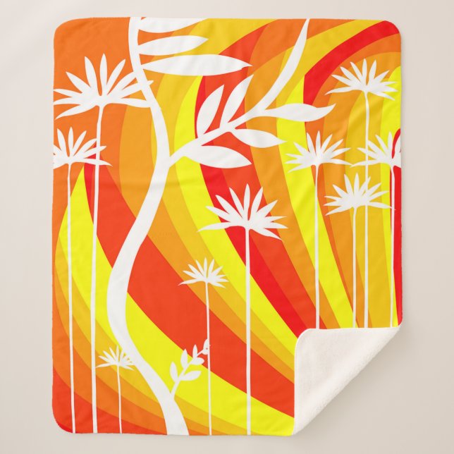 Manta Sherpa Ilustracion Botánico Blanco y naranja (Anverso)