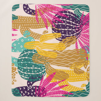 Manta Sherpa Ilustracion Cactus Vintage sin soldadura.