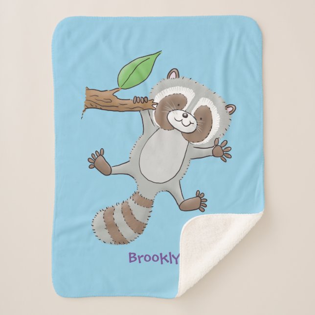Manta Sherpa Ilustracion de bebé de raccoon feliz lindo (Anverso)
