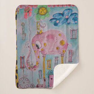 Manta Sherpa Ilustración de elefante caprichoso y lindo