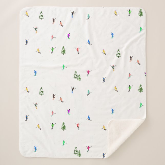 Manta Sherpa Ilustracion de esquí alpino de vacaciones (Anverso)