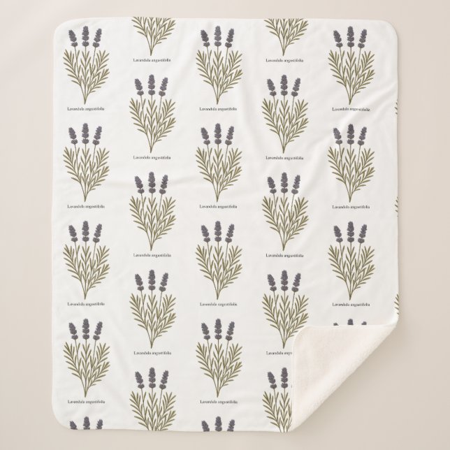 Manta Sherpa Ilustracion de flores de lavanda de época (Anverso)