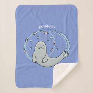 Manta Sherpa Ilustracion de foca feliz y personalizado de pesca