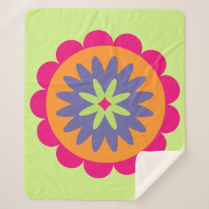 Manta Sherpa ilustración de formas florales naranja y rosa