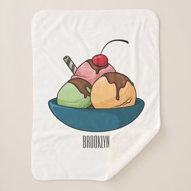 Manta Sherpa Ilustracion de helado personalizado (Anverso)