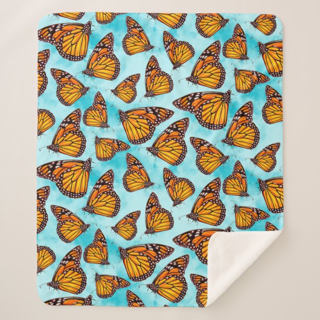 Manta Sherpa Ilustracion de mariposa monarca sobre nubes (Anverso)