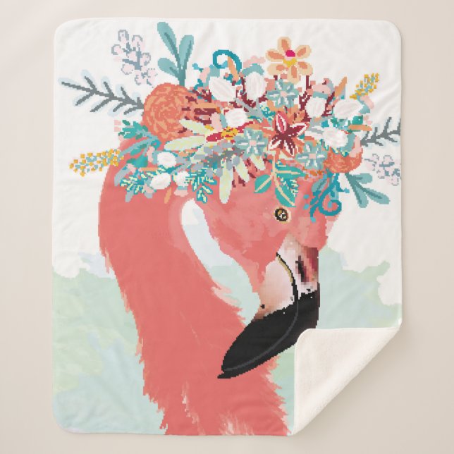 Manta Sherpa Ilustracion de moda con flamingoflami rosa dibujad (Anverso)
