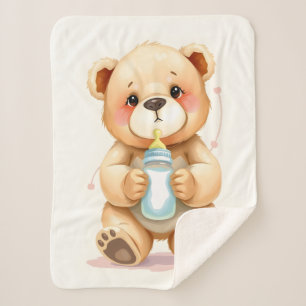 Manta Sherpa Ilustración de osito de peluche bebé en acuarela l