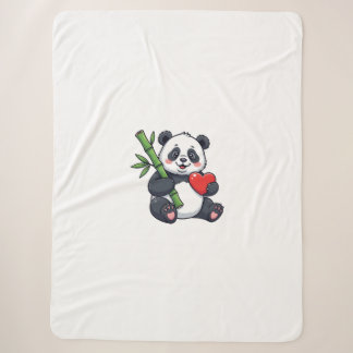 Manta Sherpa Ilustración de Panda Adorable con Bambú Acogedor B