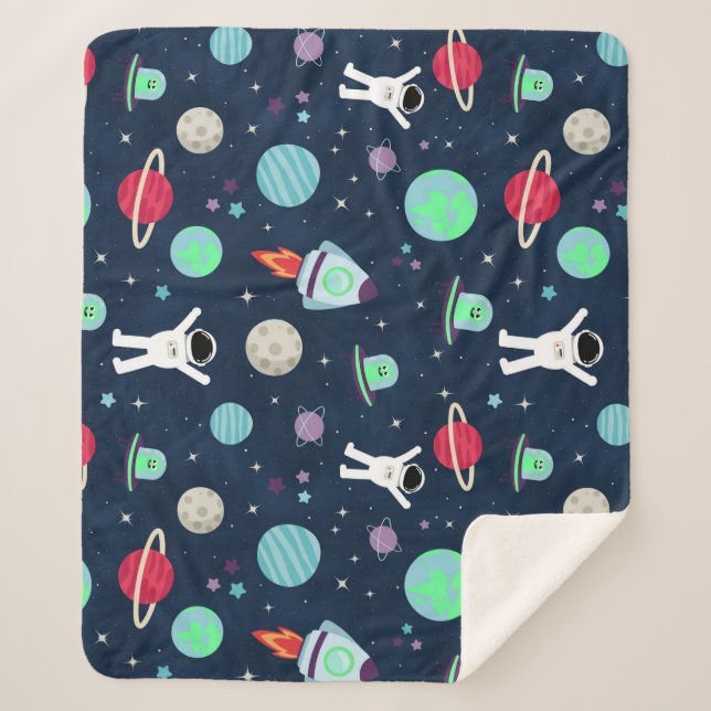 Manta Sherpa Ilustracion de patrón de espacio (Anverso)