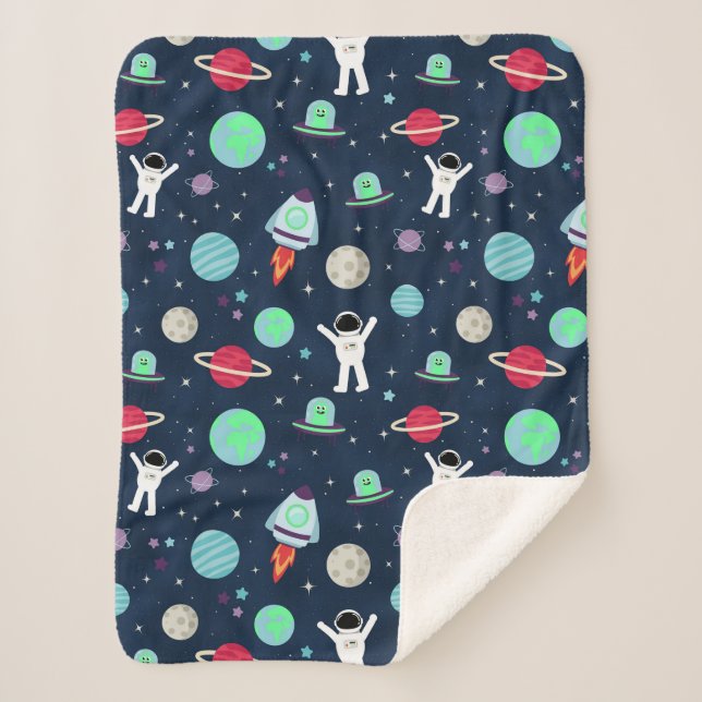 Manta Sherpa Ilustracion de patrón de espacio (Anverso)