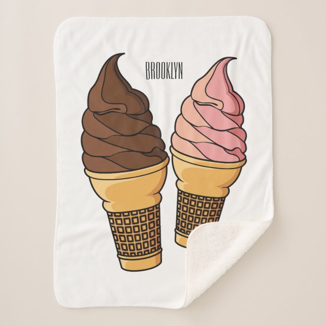Manta Sherpa Ilustracion de personalizado de helado de cono (Anverso)