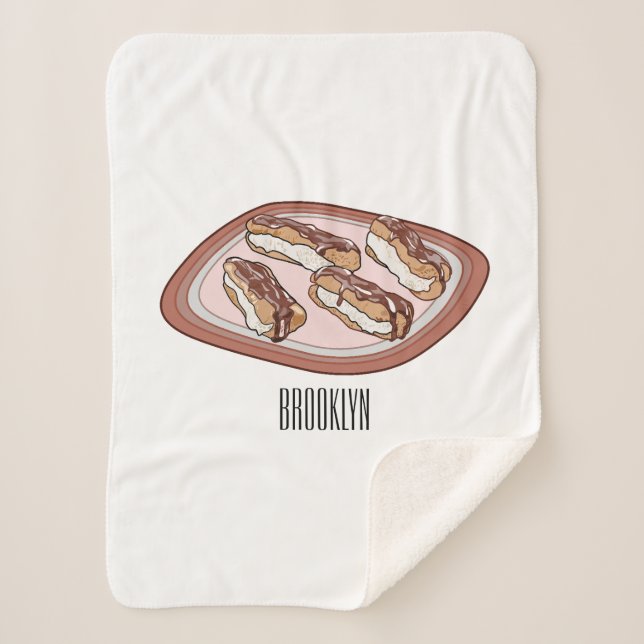 Manta Sherpa Ilustracion de personalizado eclair de chocolate (Anverso)
