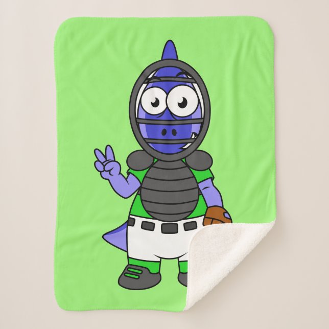 Manta Sherpa Ilustracion De Un Catcher De Béisbol Parasauroloph (Anverso)