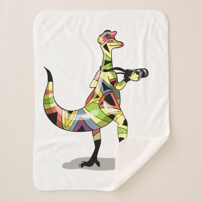Manta Sherpa Ilustracion De Un Fotógrafo Iguanodon. (Anverso)