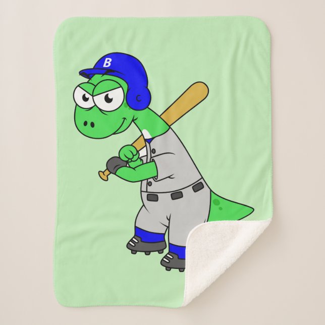 Manta Sherpa Ilustracion De Un Jugador De Béisbol Brontosaurus. (Anverso)