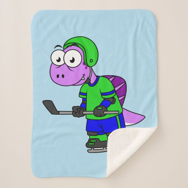 Manta Sherpa Ilustracion De Un Jugador De Hockey Spinosaurus. (Anverso)