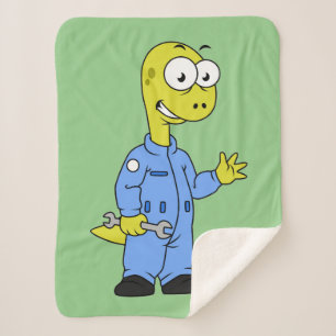 Manta Sherpa Ilustracion De Un Mecánico De Brontosauro.