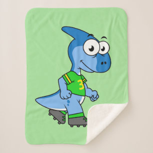 Manta Sherpa Ilustracion De Un Parasaurolophus Jugando Fútbol.