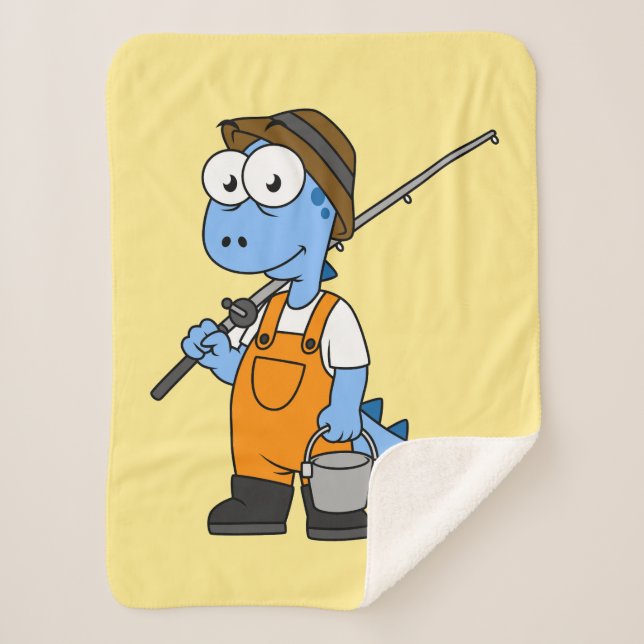 Manta Sherpa Ilustracion De Un Pescador Allosauro. (Anverso)