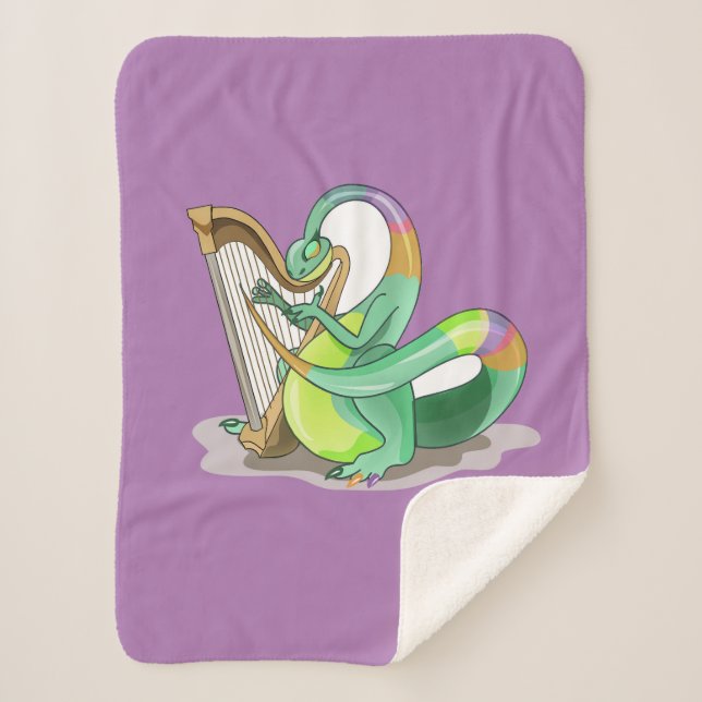 Manta Sherpa Ilustracion De Un Plateosaurio Que Juega El Arpa. (Anverso)