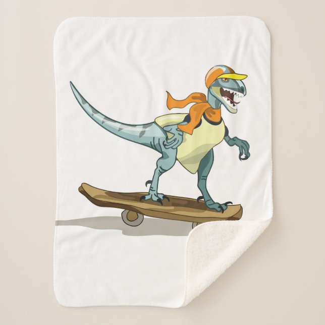Manta Sherpa Ilustracion De Un Skateboarding Raptor. (Anverso)