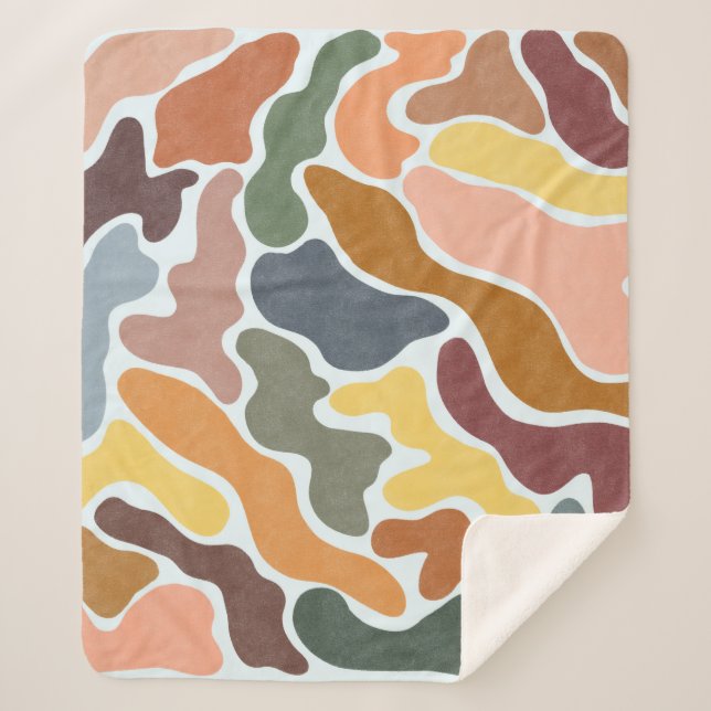 Manta Sherpa Ilustracion moderno abstracto, de tonos tierra. (Anverso)