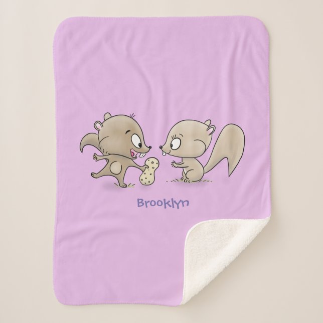 Manta Sherpa Ilustracion personalizado de ardillas graciosas (Anverso)