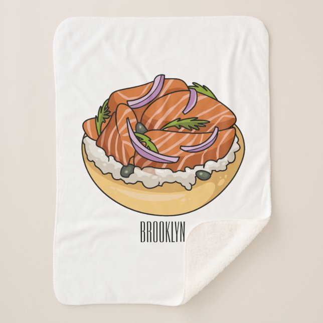 Manta Sherpa Ilustracion personalizado de bagel de Salmon (Anverso)