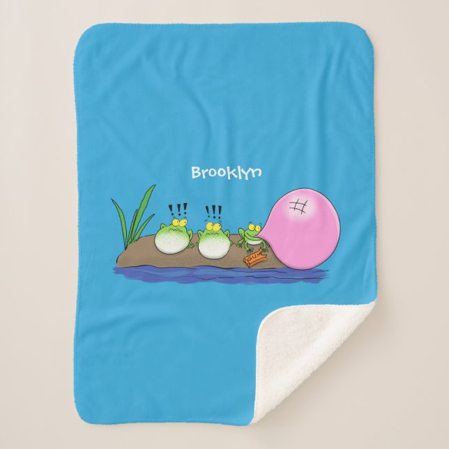 Manta Sherpa Ilustracion personalizado de bblegum de ranas grac (Anverso)