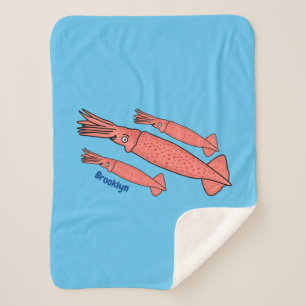 Manta Sherpa Ilustracion personalizado de calamar rosa feliz