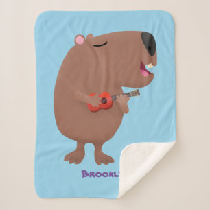 Manta Sherpa Ilustracion personalizado de capybara ukulele cant
