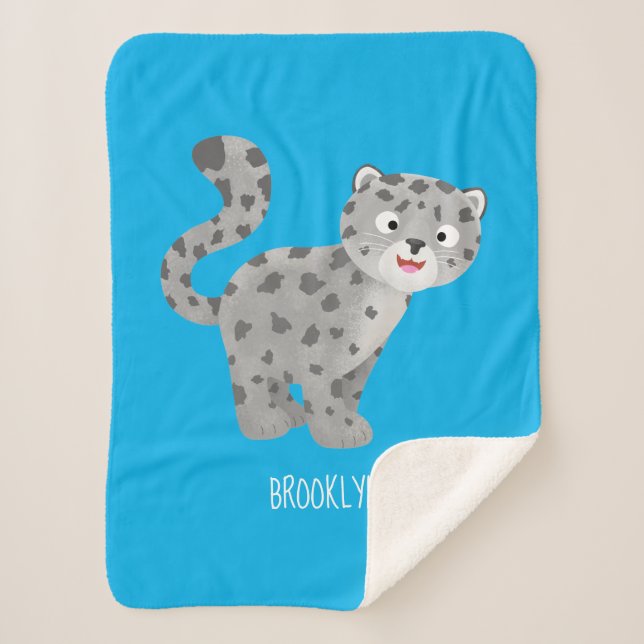 Manta Sherpa Ilustracion personalizado de leopardo de las nieve (Anverso)