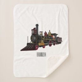 Manta Sherpa Ilustracion personalizado de locomotora de vapor