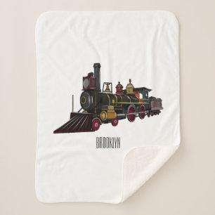 Manta Sherpa Ilustracion personalizado de locomotora de vapor