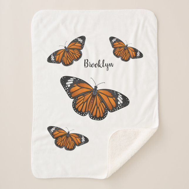 Manta Sherpa Ilustracion personalizado de mariposa monarca (Anverso)