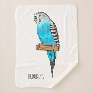 Manta Sherpa Ilustracion personalizado de pájaro budgerigar azu