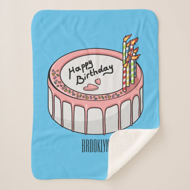 Manta Sherpa Ilustracion personalizado de torta de cumpleaños (Anverso)