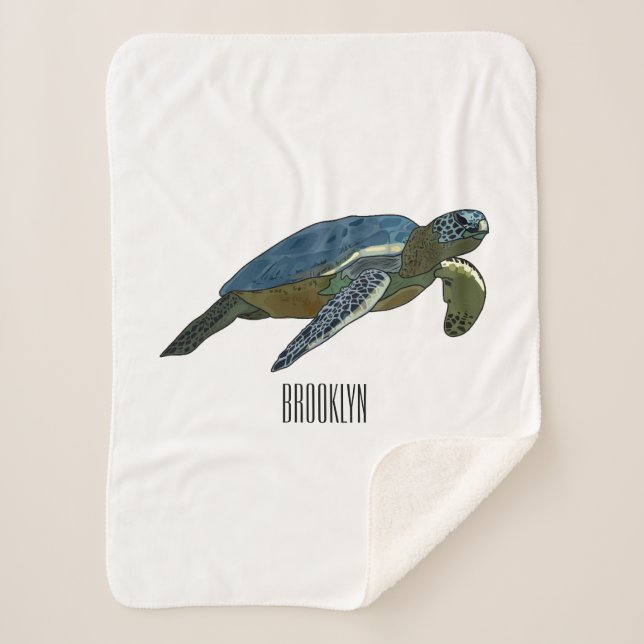 Manta Sherpa Ilustracion personalizado de tortugas marinas (Anverso)