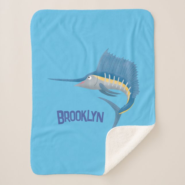 Manta Sherpa Ilustracion personalizado divertido de pez espada (Anverso)