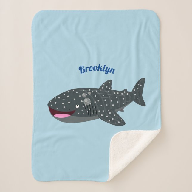 Manta Sherpa Ilustracion personalizado feliz de tiburón ballena (Anverso)
