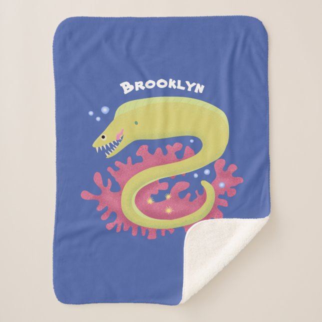 Manta Sherpa Ilustracion personalizado gracioso de moray verde (Anverso)