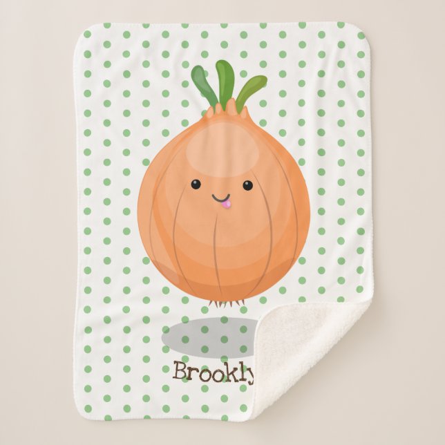 Manta Sherpa Ilustracion personalizado verde de cebolla marrón  (Anverso)